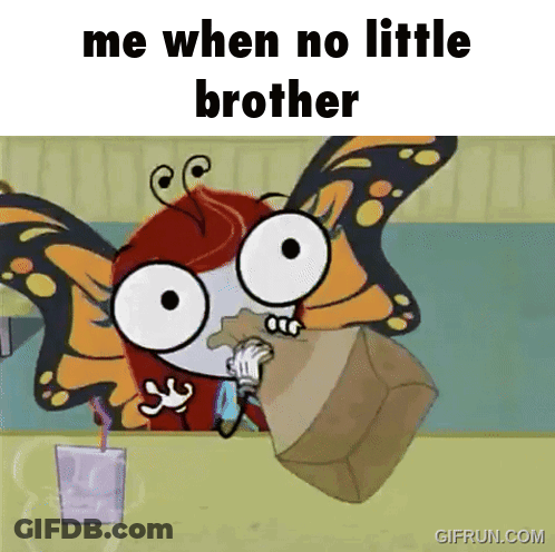 A Cartoon Of A Butterfly Drinking A Milkshake With The Words Me When No Little Brother GIF