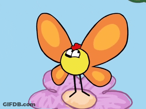 A Cartoon Of A Butterfly With Orange Wings Standing On A Pink Flower GIF