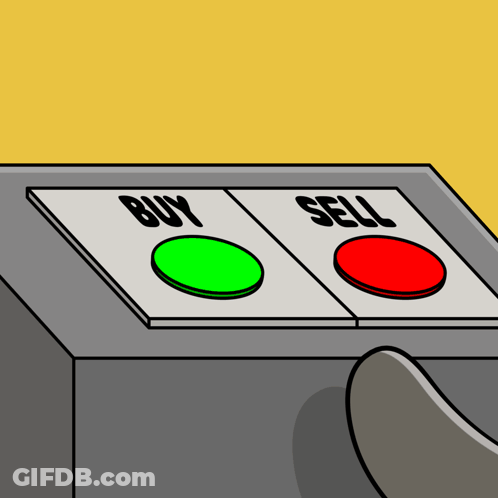 A Cartoon Of A Buy And Sell Button On A Machine GIF