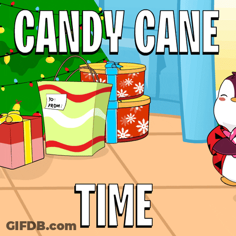 A Cartoon Of A Candy Cane Time Scene GIF