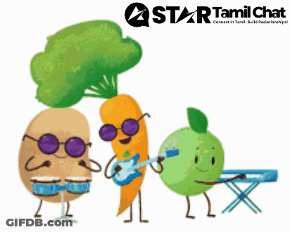 A Cartoon Of A Carrot Playing A Guitar And A Potato Playing Drums GIF
