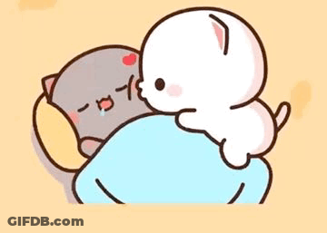A Cartoon Of A Cat And A Dog Laying Next To Each Other On A Bed . GIF