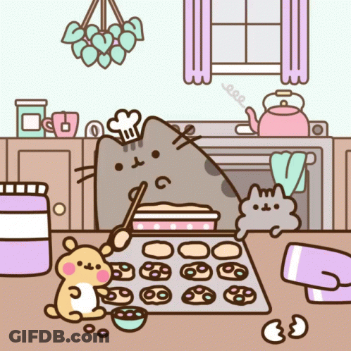 A Cartoon Of A Cat And A Hamster Baking Cookies GIF