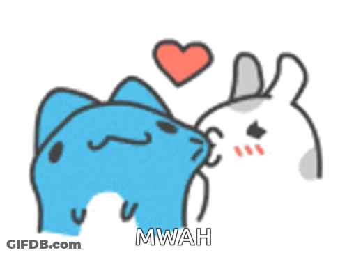 Cartoon Cat And Rabbit Kissing Mwah GIF
