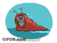 A Cartoon Of A Cat Dressed As A Slug With Eyes . GIF