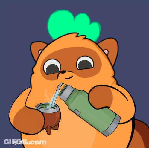 A Cartoon Of A Cat Drinking From A Green Bottle GIF
