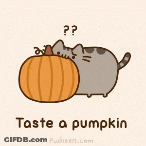 A Cartoon Of A Cat Eating A Pumpkin With The Words Taste A Pumpkin GIF