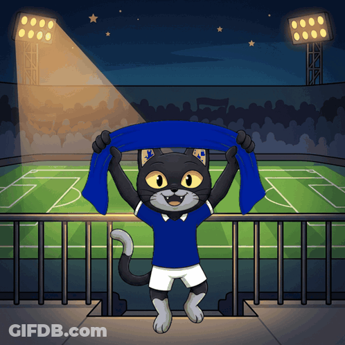 A Cartoon Of A Cat Holding A Blue Scarf GIF