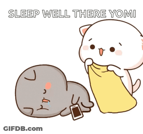 A Cartoon Of A Cat Holding A Cell Phone Next To Another Cat That Says Sleep Well There Yomi . GIF