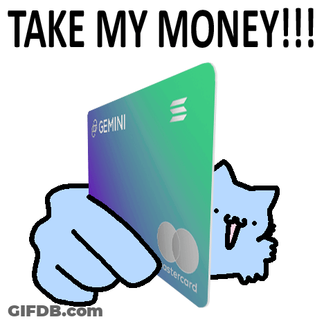 A Cartoon Of A Cat Holding A Gemini Mastercard Card GIF