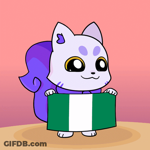 A Cartoon Of A Cat Holding A Green And White Flag GIF