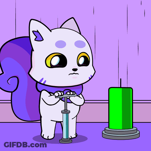 A Cartoon Of A Cat Holding A Pump Next To A Green Object GIF