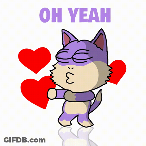A Cartoon Of A Cat Holding Two Red Hearts With The Words Oh Yeah Above It GIF