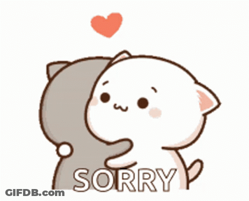 A Cartoon Of A Cat Hugging Another Cat With The Word Sorry Written On It GIF