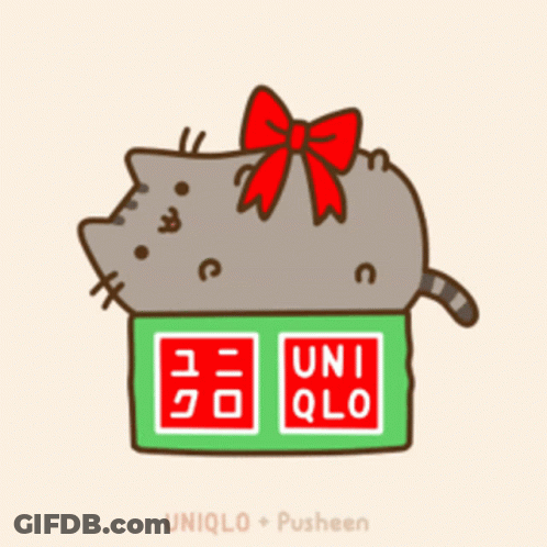 A Cartoon Of A Cat In A Box That Says Uniqlo Pusheen GIF