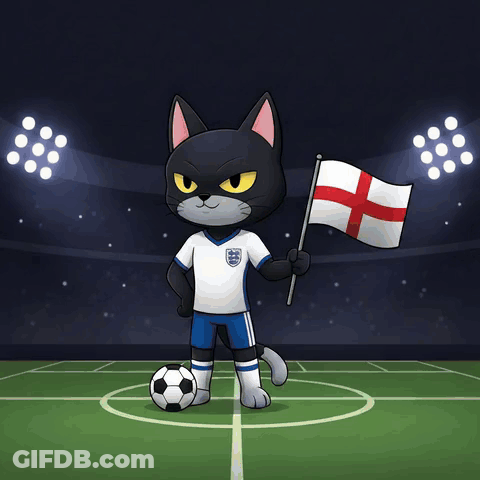 A Cartoon Of A Cat Kicking A Soccer Ball With The Word Goal Behind It GIF