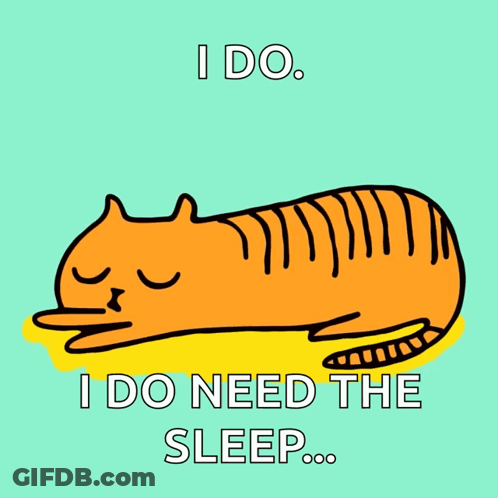 A Cartoon Of A Cat Laying Down With The Words " I Do I Do Need The Sleep " GIF