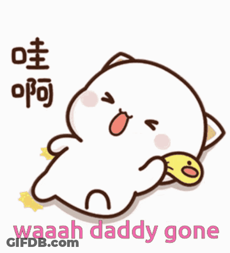 A Cartoon Of A Cat Laying Down With The Words Waah Daddy Gone Above It GIF