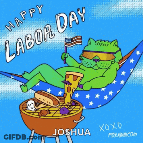 A Cartoon Of A Cat Laying In A Hammock Eating Pizza GIF