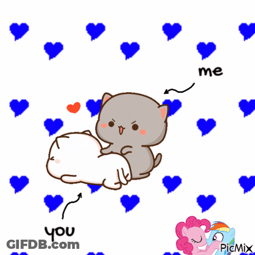 A Cartoon Of A Cat Laying On Another Cat With The Words " Me You " GIF