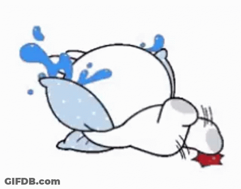 A Cartoon Of A Cat Laying On The Floor With A Pillow On Its Back . GIF