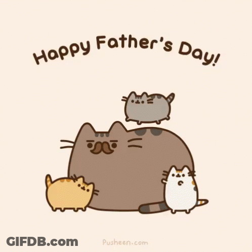 A Cartoon Of A Cat Laying On Top Of Another Cat With The Words Happy Father 'S Day GIF