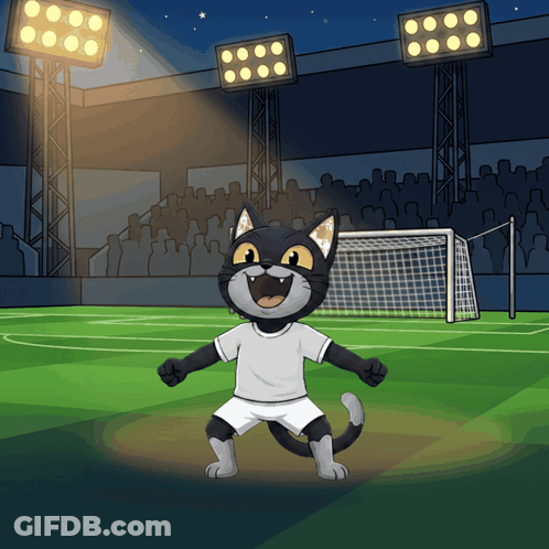 A Cartoon Of A Cat Playing Soccer In A Stadium GIF