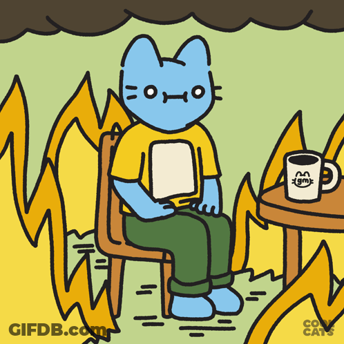 A Cartoon Of A Cat Sitting In Front Of A Table With A Cup That Says Gmx On It GIF