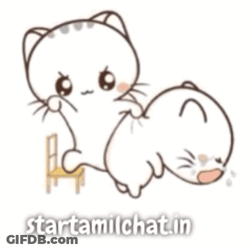 A Cartoon Of A Cat Sitting On A Chair Next To Another Cat GIF