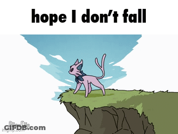 A Cartoon Of A Cat Standing On A Cliff With The Words Hope I Don 'T Fall Below It GIF