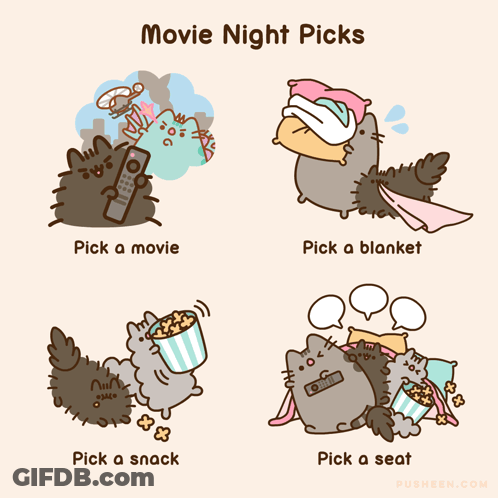 A Cartoon Of A Cat That Says Movie Night Picks On It GIF