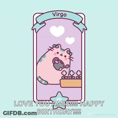 A Cartoon Of A Cat Watering Flowers With The Words " Love You Amis " GIF