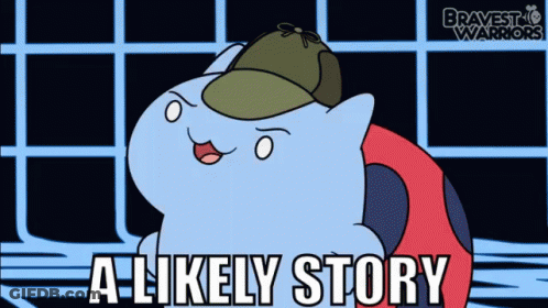 A Cartoon Of A Cat Wearing A Hat With The Words A Likely Story Below It GIF