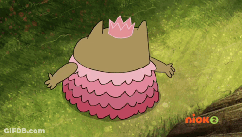 A Cartoon Of A Cat Wearing A Pink Dress And A Crown With The Nick Logo In The Background GIF