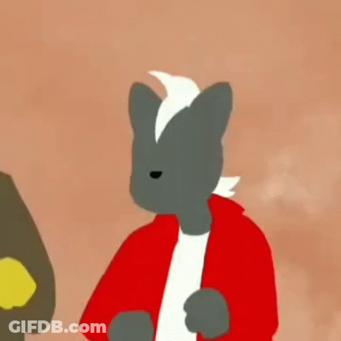 A Cartoon Of A Cat Wearing A Red Jacket And A White Shirt . GIF
