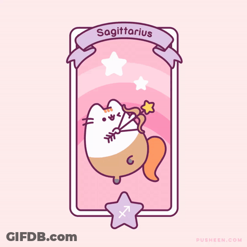 A Cartoon Of A Cat With A Bow And Arrow And The Word Sagittarius Above It GIF
