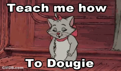 A Cartoon Of A Cat With A Bow On Her Head And The Words `` Teach Me How To Doogie '' . GIF