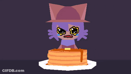 A Cartoon Of A Cat With A Purple Hat Is Being Destroyed By A Purple Object GIF