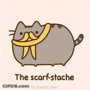A Cartoon Of A Cat With A Scarf Around Its Neck And The Words The Scarf-Stache Below It GIF