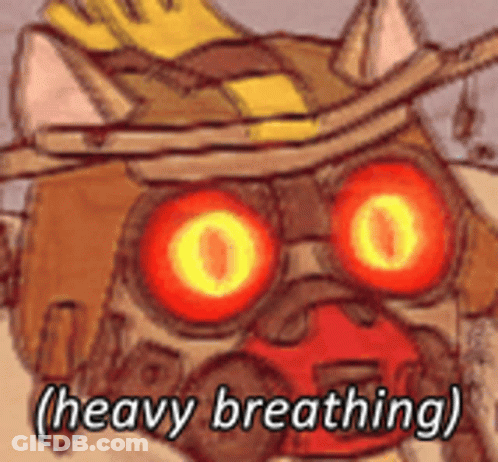 A Cartoon Of A Cat With Big Red Eyes And The Words Heavy Breathing . GIF