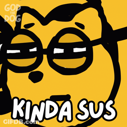 A Cartoon Of A Cat With Glasses And The Words Kinda Sus GIF