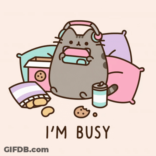 A Cartoon Of A Cat With Headphones And The Words I 'M Busy Below It GIF