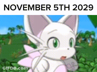 A Cartoon Of A Cat With The Date November 5Th 2029 GIF