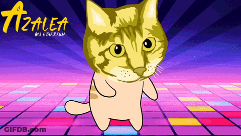 A Cartoon Of A Cat With The Words Azalea On Ethereum Above It GIF