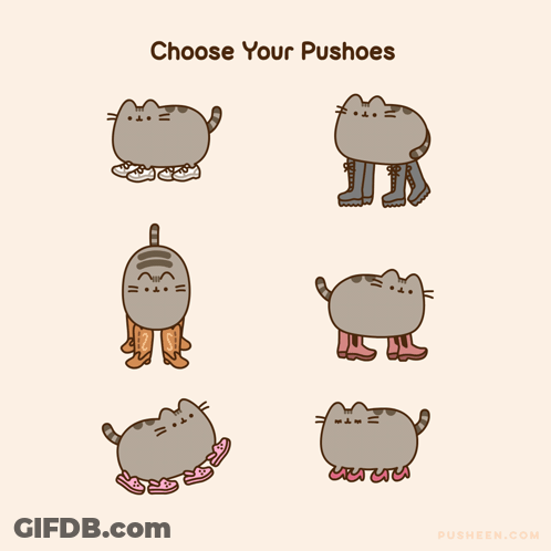 A Cartoon Of A Cat With The Words Choose Your Pushoes On The Bottom GIF
