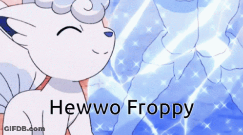 Cartoon Cat With Hewwo Froppy Text GIF