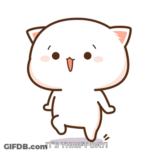 A Cartoon Of A Cat With The Words It 'S Thrift Day Written Below It GIF