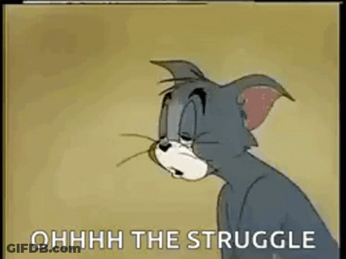 A Cartoon Of A Cat With The Words `` Ohhhh The Struggle '' Written On The Bottom . GIF