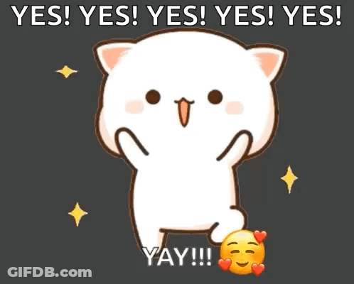 A Cartoon Of A Cat With The Words Yes Yes Yes Yes Yay GIF