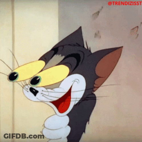 A Cartoon Of A Cat With Yellow Eyes And The Words Trendizisst On The Bottom GIF